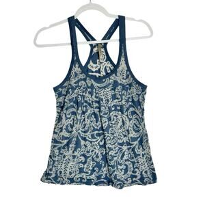 Aéropostale Womens Blue Burnout Damask Racerback Tank Sheer Boho Babydoll Medium